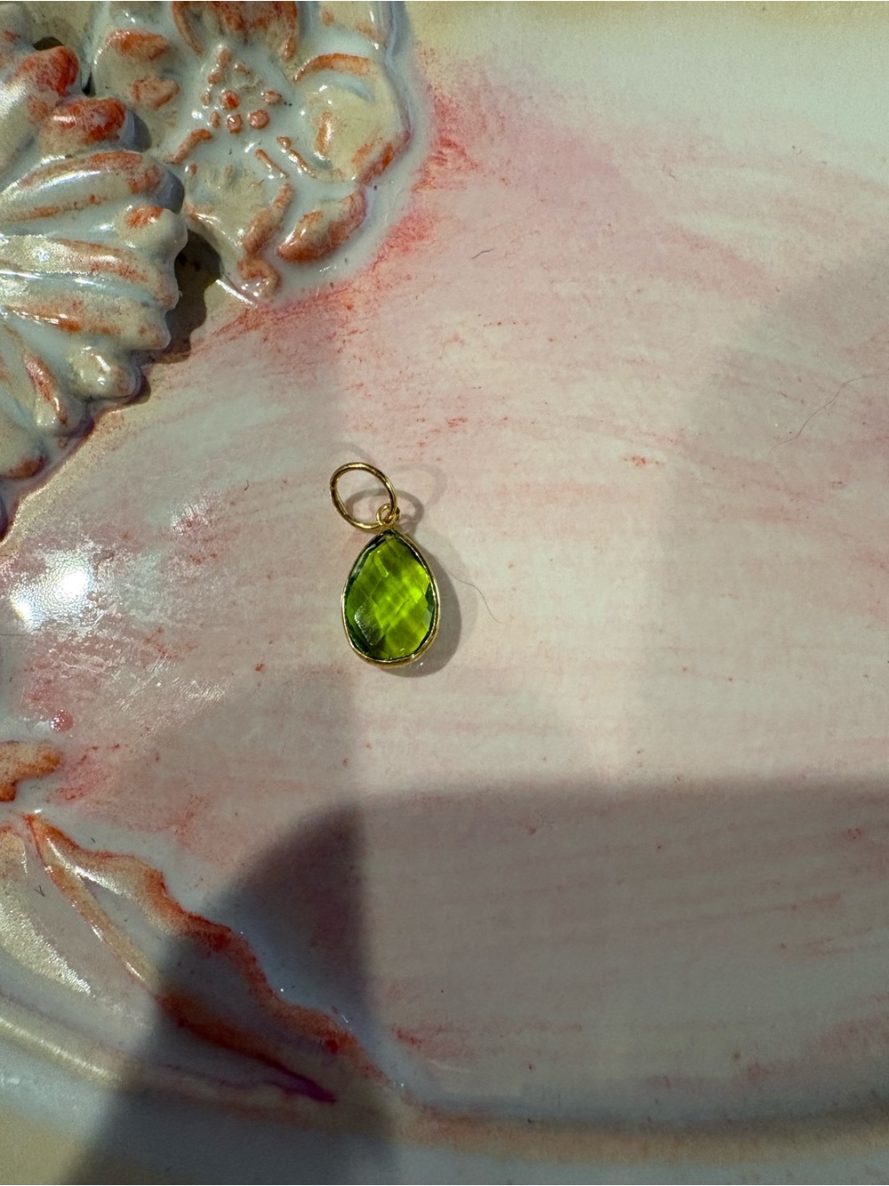 14k Gold Teardrop Peridot Green charm Pendant